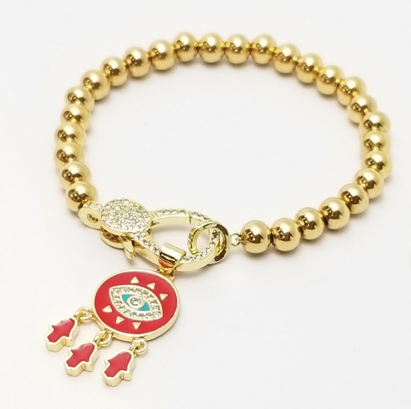 NWT Evil Eye Hamsa 18K Gold Stainless Steel NEW - Picture 4 of 10